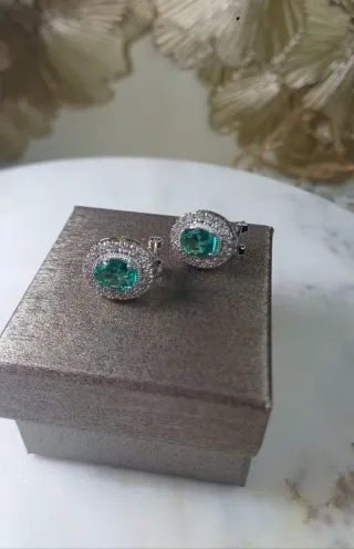 Pendientes Vintage Oro Zirconitas y Esmeralda