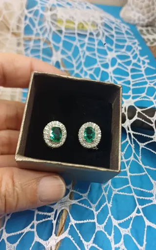 Pendientes Vintage Oro Zirconitas y Esmeralda