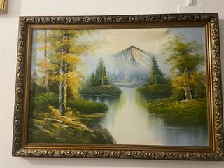 Cuadro paisaje río y montaña