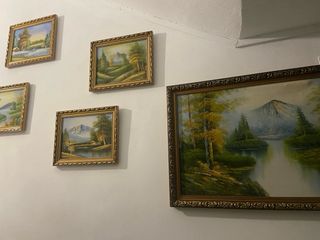 Cuadro paisaje río y montaña