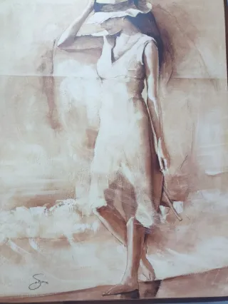 Cuadro mujer playa beige y marrón