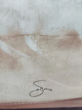 Cuadro mujer playa beige y marrón