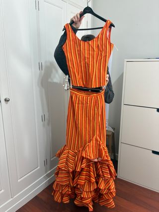 Traje Flamenca 2 Piezas Rayas Naranja