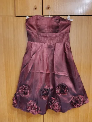 Vestido fiesta palabra de honor morado/rojo