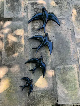 Juego 4 golondrinas cerámica negras