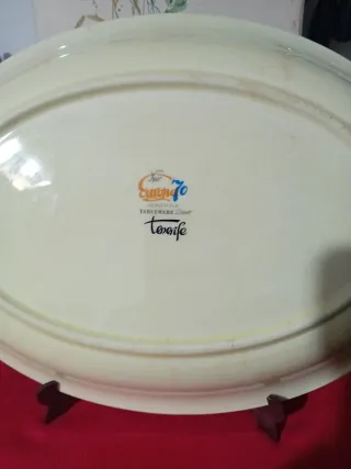 Fuente  vintage de cerámica  floral pintado a mano