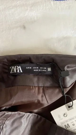 Falda Mini Cuero Zara Marrón