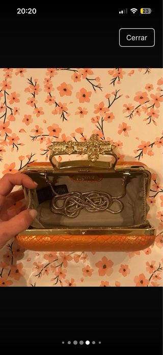 Bolso de mano Pinko dorado/naranja con pedrería