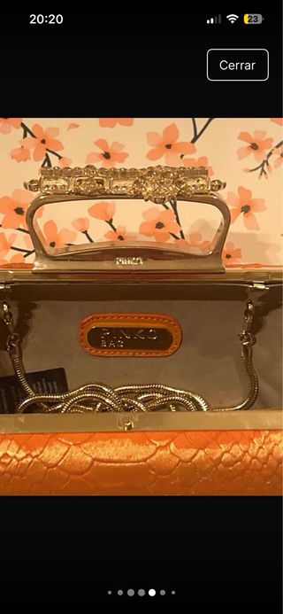 Bolso de mano Pinko dorado/naranja con pedrería