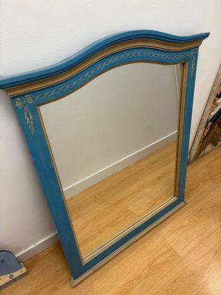 Espejo grande pintado azul y dorado