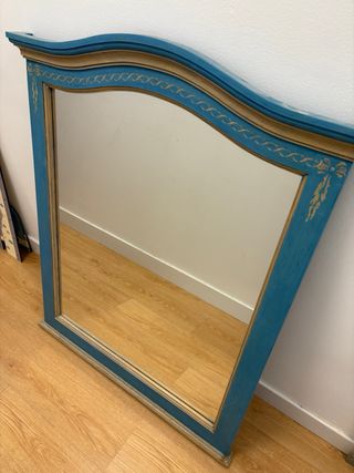 Espejo grande pintado azul y dorado