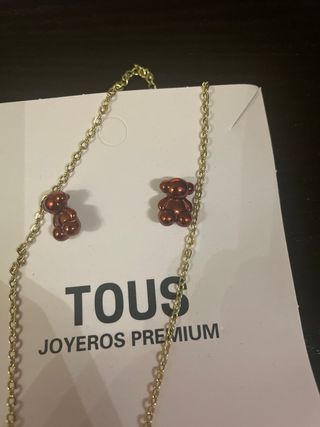 Pendientes Oso Tous Dorados y Rojos y colgante