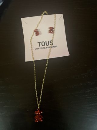 Pendientes Oso Tous Dorados y Rojos y colgante