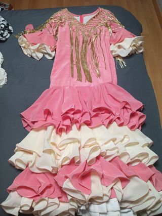 Traje Flamenca T.40 Rosa y Beige