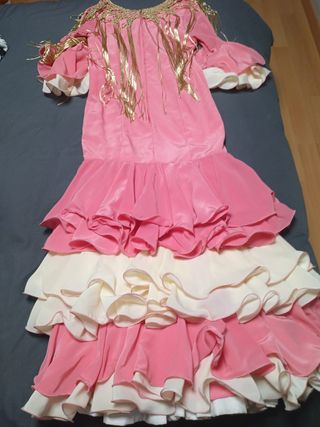 Traje Flamenca T.40 Rosa y Beige