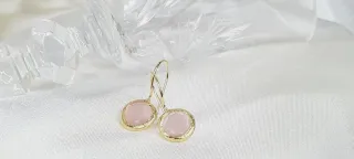 Pendientes disco rosa y oro