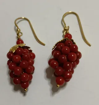 Coppia Orecchini Corallo Rosso Argento Dorato