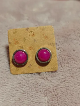 Pendientes piedra rosa y acero