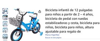 Bicicleta infantil azul 12 pulgadas.En su caja