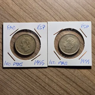 LOTE B - 5 monedas de 100 pesetas varios años