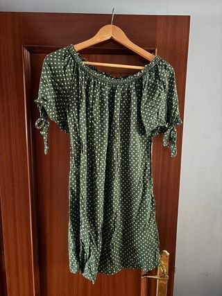 Vestido verde lunares blanco