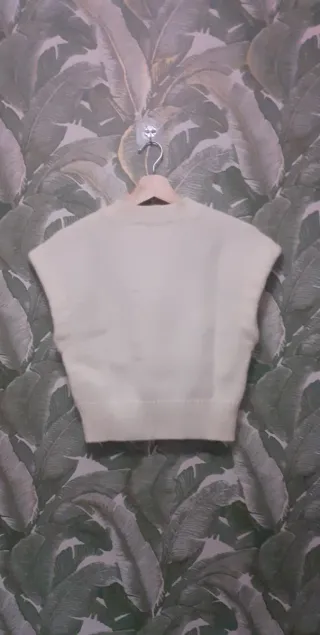 Chaleco de punto trenzado gris y blanco Zara