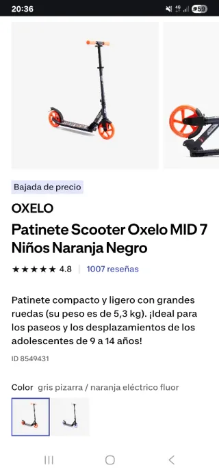 Patinete Oxelo MID 7 Niños Naranja Negro