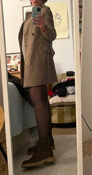 Abrigo Zara cuadros beige y marrón