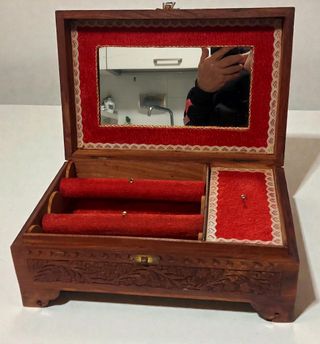 Scatola portagioie legno intarsiato vintage