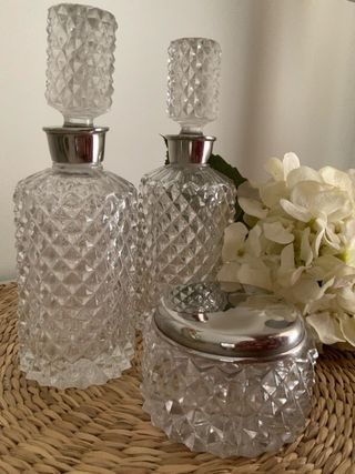 Juego tocador antiguo cristal tallado