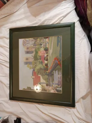 Acuarela antigua enmarcada madera