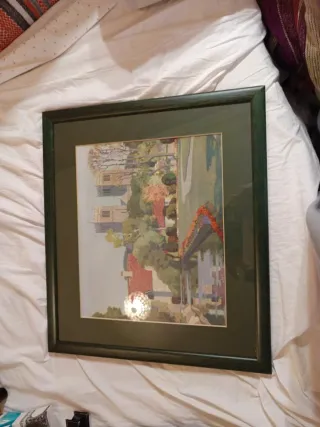 Acuarela antigua enmarcada madera