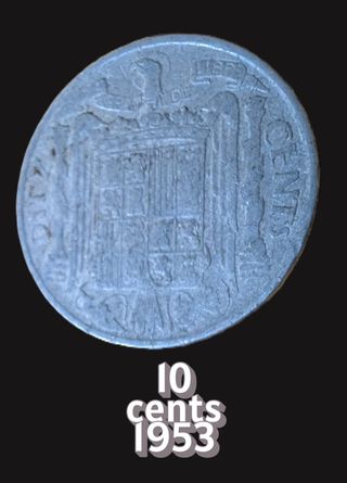 Moneda 10 céntimos España 1953