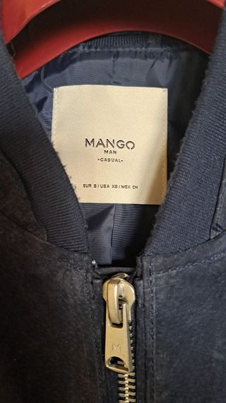 Chaqueta Bomber Piel Mango Azul Talla S