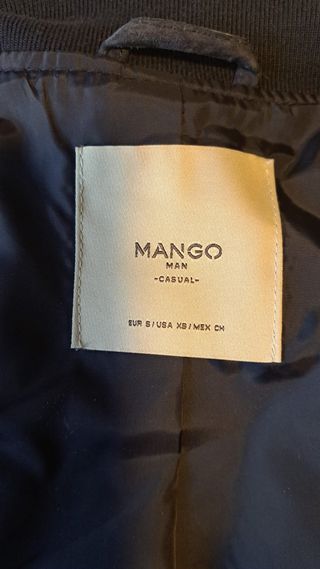 Chaqueta Bomber Piel Mango Azul Talla S