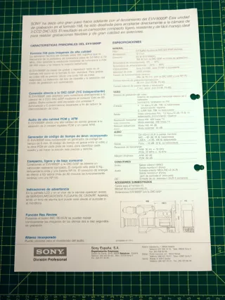 Grabador Video Hi8 Sony EVV-9000P FOLLETO