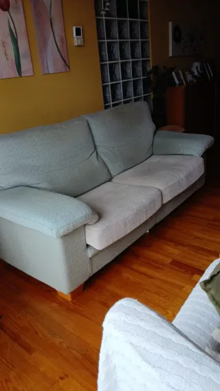 Sofá de 3 plazas tela beige/verde