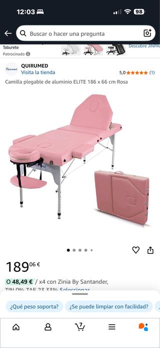 Camilla de masaje plegable rosa