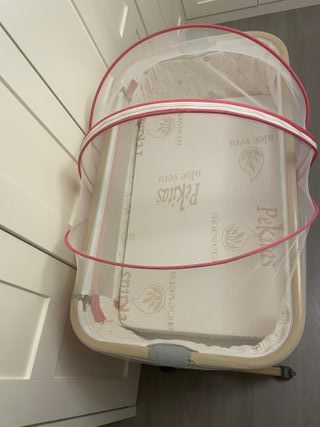 Minicuna colecho rosa con mosquitera