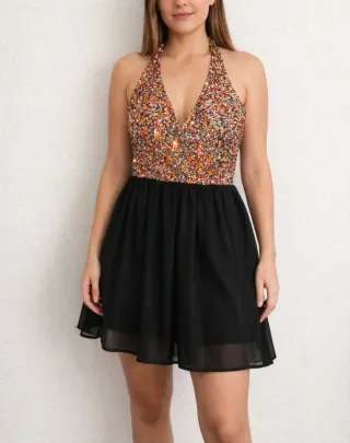 Vestido lentejuelas halter XS