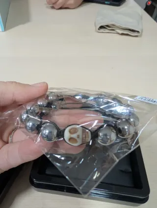 Pulsera Lotus Calavera Negra y Plateada