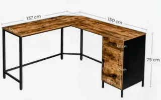 Escritorio esquinero madera y metal. Vasagle