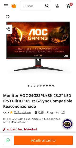 Monitor AOC 24G2SPU/BK 23.8 LED 165hz