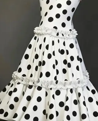 Vestido Flamenca Lunares Blanco y Negro