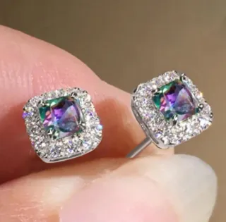 Pendientes Cuadrados Multicolor con Circonitas