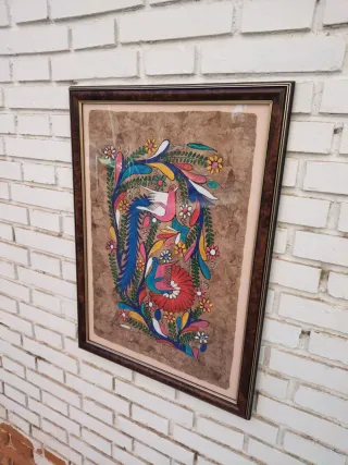 Cuadro pintura Mexicano sobre Amate corteza árbol