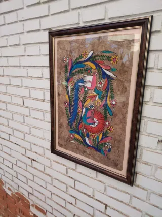 Cuadro pintura Mexicano sobre Amate corteza árbol