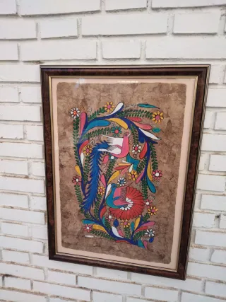 Cuadro pintura Mexicano sobre Amate corteza árbol