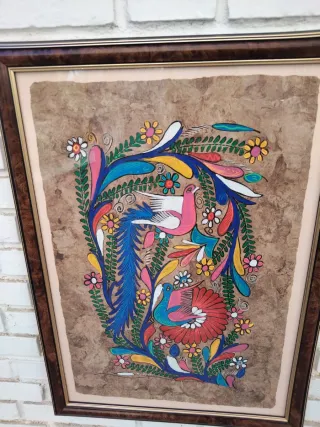 Cuadro pintura Mexicano sobre Amate corteza árbol