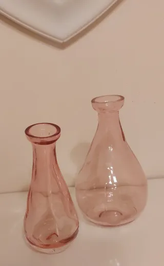 2 Jarrones de cristal rosa